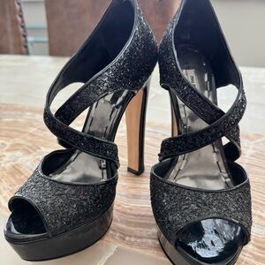 Elegant Black Glitter High Heels